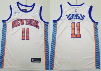Men's New York Knicks #11 Jalen Brunson Cream 2025 City Sponsor Swingman