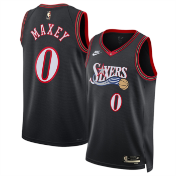 Men's Philadelphia 76ers #0 Tyrese Maxey Black 2025 Classic Edition Stitched