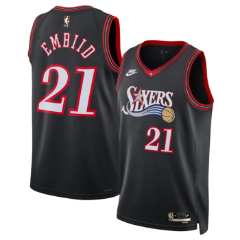 Men's Philadelphia 76ers #21 Joel Embiid Black 2025 Classic Edition Stitched