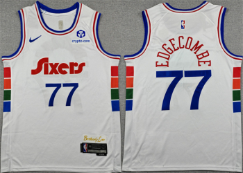 Men's Philadelphia 76ers #77 V. J. Edgecombe White City Edition Stitched Stitched