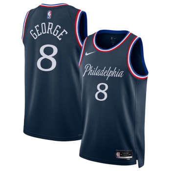 Men's Philadelphia 76ers #8 Paul George Navy 2025-26 City Edition Stitched Jersey