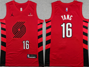 Men's Portland Trail Blazers #16 Yang Hansen Red Statement Edition Stitched
