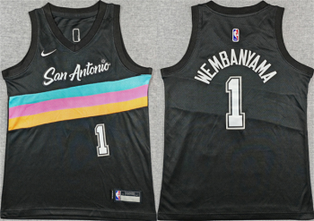 Men's San Antonio Spurs #1 Victor Wembanyama Black 2025-26 City Edition Stitched