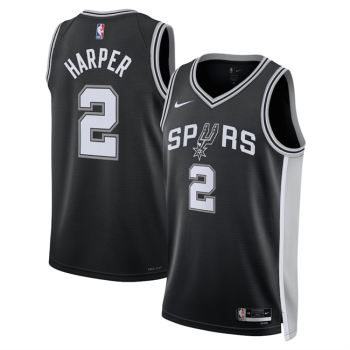 Men's San Antonio Spurs #2 Dylan Harper Black 2025 Draft Icon Edition Stitched
