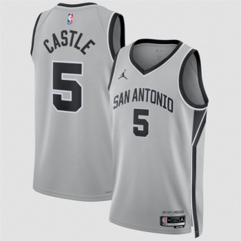 Men's San Antonio Spurs #5 Stephon Castle Silver 2025 Statement Edition Stitched