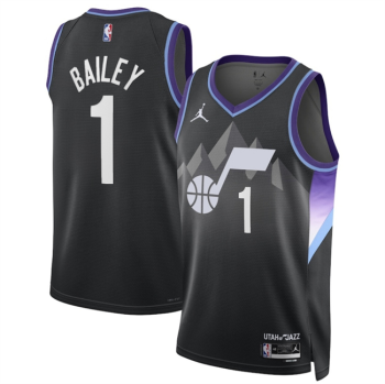 Men's Utah Jazz #1 Ace Bailey Black 2025 Draft Statement Edition Stitched