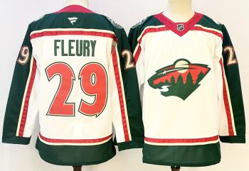Minnesota Wild #29 Fleury White & Green stitched hockey jersey