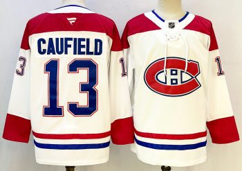 Montreal Canadiens #13 Caufield White stitched hockey jersey