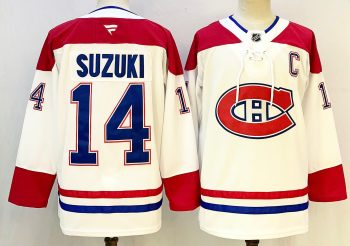 Montreal Canadiens #14 Suzuki White stitched hockey jersey
