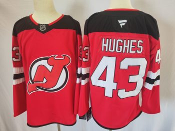 New Jersey Devils #43 Hughes Red stitched hockey jersey