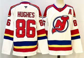 New Jersey Devils #86 Hughes White stitched hockey jersey