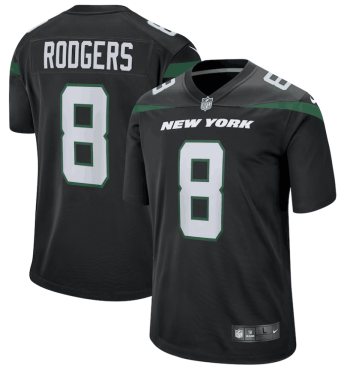 New York Jets #8 Aaron Rodgers Stealth Black Stitched Jersey