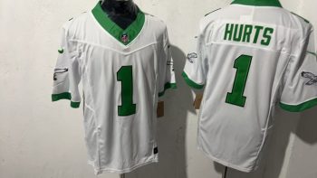 Philadelphia Eagles #1 Jalen Hurts White & Kelly Green Stitched Jersey