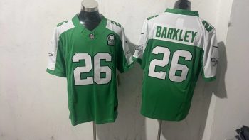 Philadelphia Eagles #26 Saquon Barkley Kelly Green Throwback Stitched Jersey