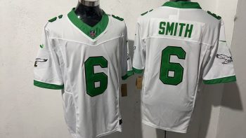 Philadelphia Eagles #6 DeVonta Smith White & Kelly Green Throwback Stitched Jersey