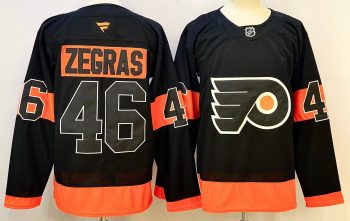 Philadelphia Flyers #46 Zegras Black stitched hockey jersey