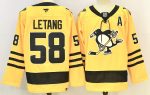 Pittsburgh Penguins #58 Letang Yellow stitched hockey jersey