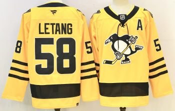 Pittsburgh Penguins #58 Letang Yellow stitched hockey jersey