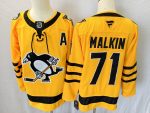 Pittsburgh Penguins #71 Malkin Yellow stitched hockey jersey (2)