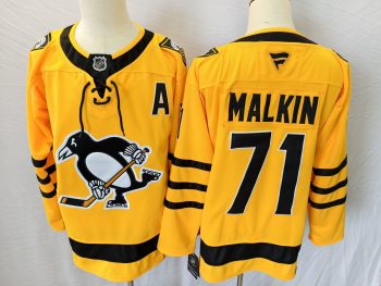 Pittsburgh Penguins #71 Malkin Yellow stitched hockey jersey (2)
