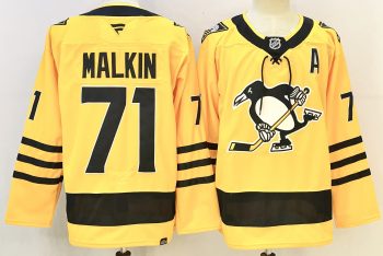 Pittsburgh Penguins #71 Malkin Yellow stitched hockey jersey