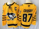 Pittsburgh Penguins #87 Crosby Yellow stitched hockey jersey
