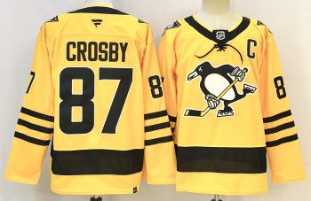 Pittsburgh Penguins #87 Crosby Yellow stitched hockey jersey (2)