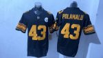 Pittsburgh Steelers #43 Troy Polamalu Black Gold Number Stitched Jersey