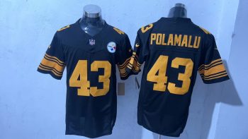 Pittsburgh Steelers #43 Troy Polamalu Black Gold Number Stitched Jersey