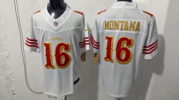 San Francisco 49ers #16 Joe Montana White Faithful Stitched Jersey