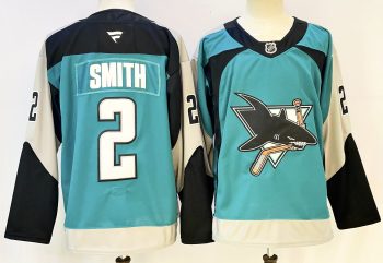 San Jose Sharks #2 Smith Teal & Gray stitched hockey jersey