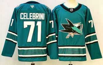 San Jose Sharks #71 Celebrini Teal stitched hockey jersey