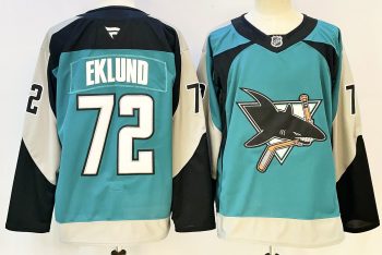 San Jose Sharks #72 Eklund Teal & Gray stitched hockey jersey