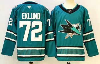 San Jose Sharks #72 Eklund Teal stitched hockey jersey