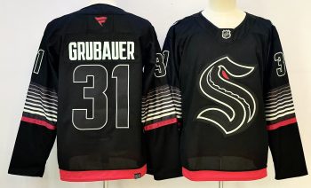 Seattle Kraken #31 Grubauer Black stitched hockey jersey