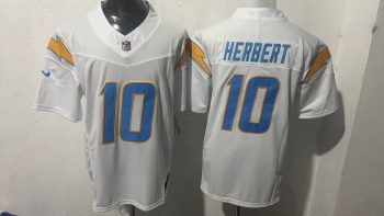 Stitched Los Angeles Chargers Justin Herbert 10 White Jersey
