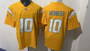 Stitched Los Angeles Chargers Justin Herbert 10 Yellow Jersey