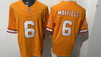 Tampa Bay Buccaneers #6 Mayfield Orange Throwback Stitched Jersey 2