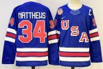 USA #34 Matthews Blue stitched hockey jersey