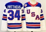 USA #34 Matthews White stitched hockey jersey