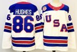 USA #86 Hughes White stitched hockey jersey