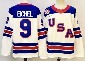 USA #9 Eichel White stitched hockey jersey
