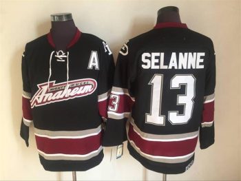 Vintage Anaheim Ducks #13 SELANNE Stitched Black Hockey Jersey