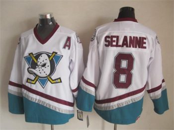 Vintage Anaheim Ducks #8 SELANNE Stitched White Hockey Jersey