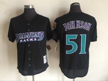 Vintage Arizona Diamondbacks #51 Randy Johnson Stitched Black Mesh Baseball Jersey Throwback Edition
