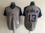 Vintage Atlanta Braves #13 Ronald Acuña Jr. Stitched Gray Royal Blue Raglan Baseball Jersey Throwback Edition