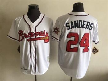 Vintage Atlanta Braves #24 Barry Sanders Stitched White Red Baseball Jersey Throwback Edition