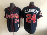 Vintage Atlanta Braves #24 Deion Sanders Stitched Navy Blue Red Baseball Jersey Throwback Edition