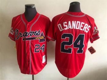Vintage Atlanta Braves #24 Deion Sanders Stitched Red Baseball Jersey Throwback Edition