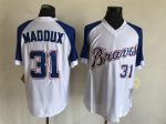 Vintage Atlanta Braves #31 Greg Maddux Stitched White Royal Blue Raglan Baseball Jersey Throwback Edition